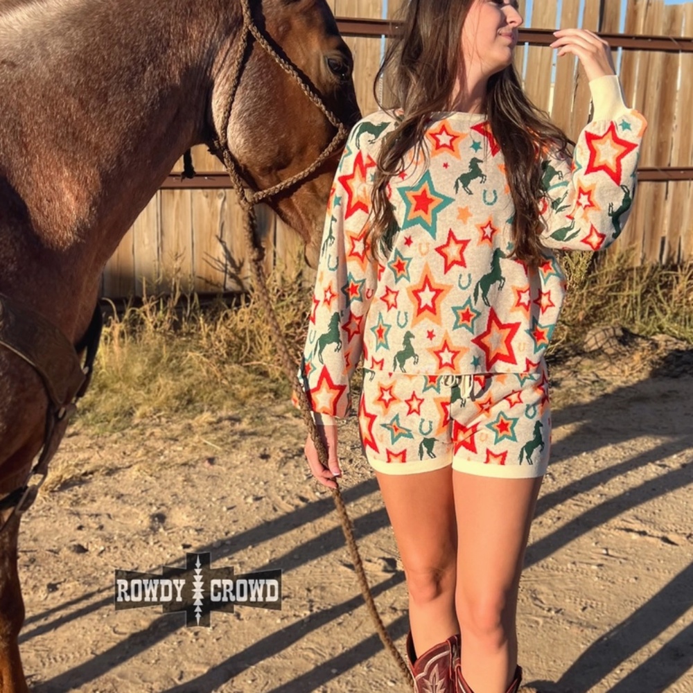 NWT by Rowdy Crowd Way Out West Lounge Set! horse and star print Size’s S,M & L - Picture 4 of 5